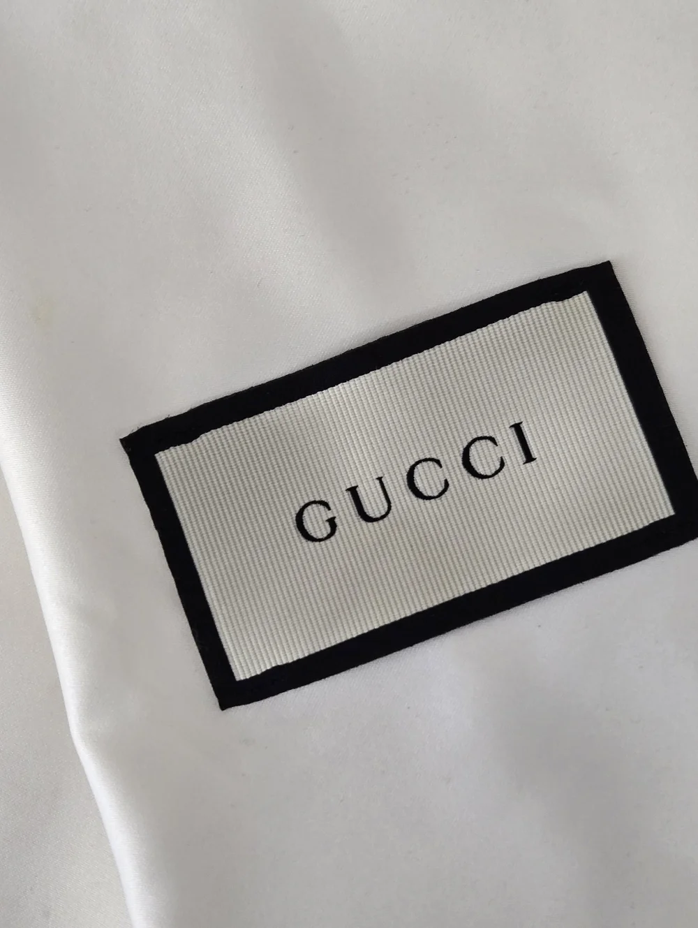 Gucci Bone Sateen Dust Bag with Black Logo and Black Drawstring